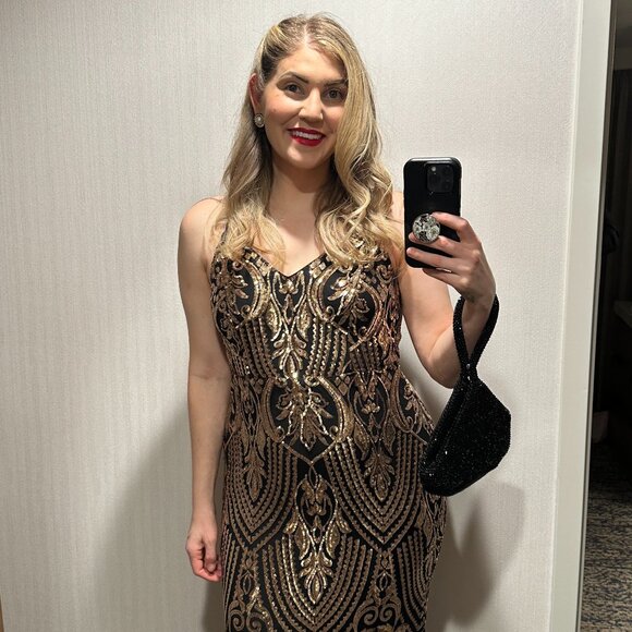 Lulus Truly Alluring Black And Gold Sequin Mermaid Maxi Dress - Size M - Picture 6 of 6